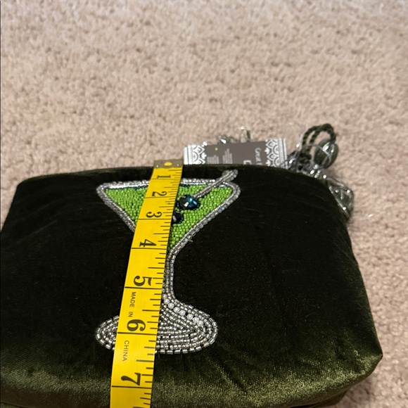 Green Velvet Clutch with Beaded Martini Design - Picture 7 of 7